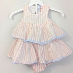 Striped Pink and White Baby Dress and Bloomer Set Size 6-9 Months